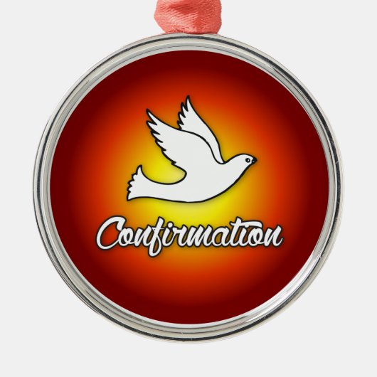 Premium Round Ornament, Bevestiging, Dove, Red Metalen Ornament (Voorkant)