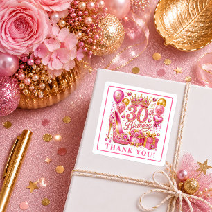 Premium Roze En Gouden Glitter 30e Verjaardag Stic Vierkante Sticker