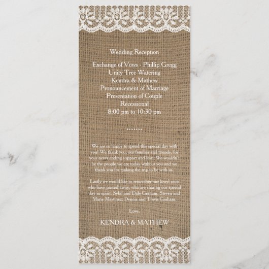 Premium - Rustic Burlap - programma's voor weddens (Achterkant)