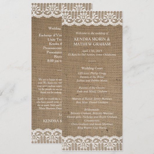 Premium - Rustic Burlap - programma's voor weddens (Voorkant / Achterkant)