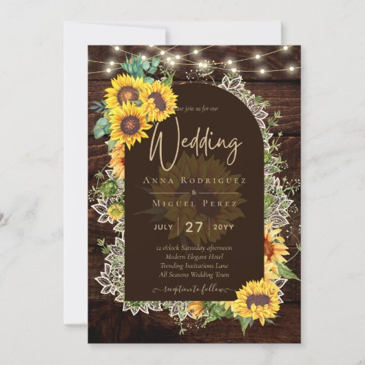 Premium - Rustic Sunflower Wedding Kaart (Voorkant)