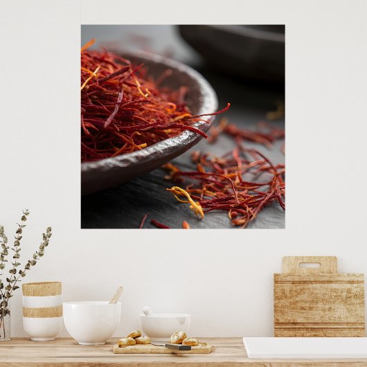 Premium Saffron Threads Extreme Macro Close Up Lux Poster (Keuken)