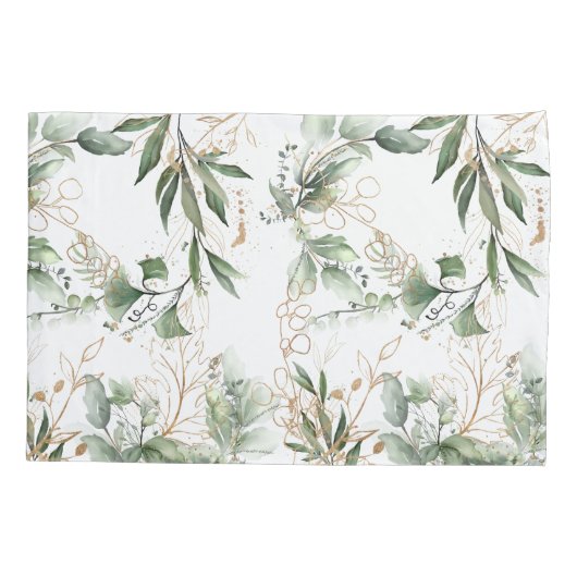 Premium Sage Modern Eucalyptus Green Kussensloop (Achterkant-Links)