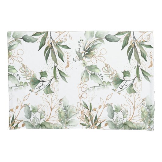 Premium Sage Modern Eucalyptus Green Kussensloop (Voorkant-Links)