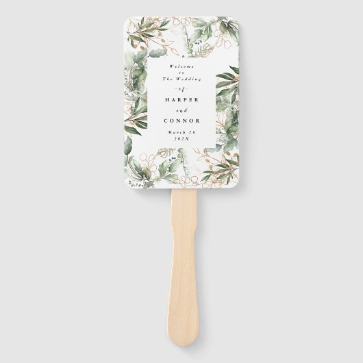 Premium - Sage Modern Eucalyptus Green Wedding Handwaaier (Voorkant)
