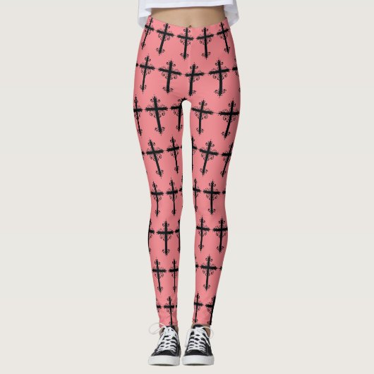 Premium Sierkunst Gekerfde Kruis Kunst Leggings (Voorkant)