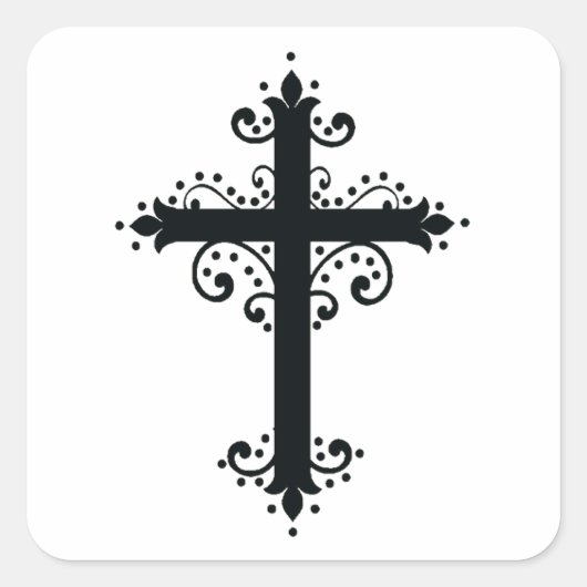 Premium Sierkunst Gekerfde Kruiskunst Vierkante Sticker (Voorkant)