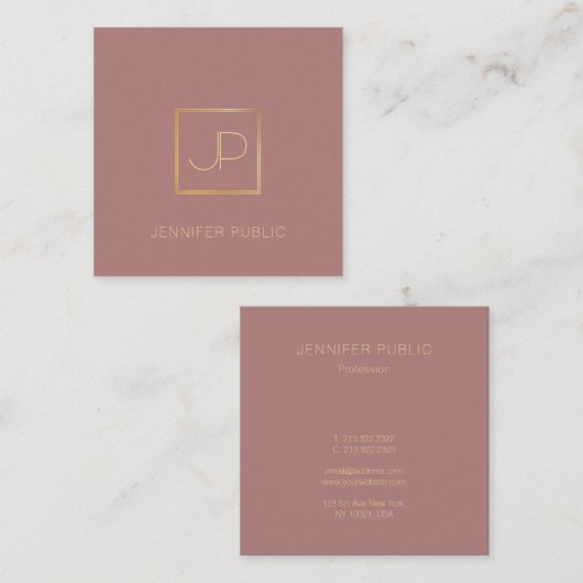 Premium Silk Finish Gold Monogram Sjabloon Luxe Vierkante Visitekaartje (Voorkant / Achterkant)
