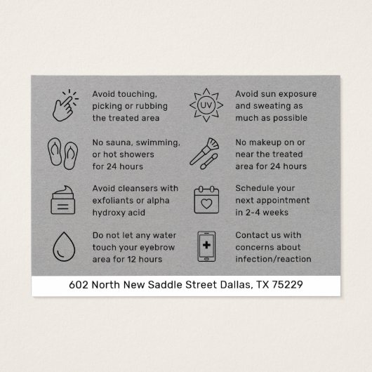 Premium Silver Eyebrow Tint Henna Brows Aftercare Visitekaartje (Achterkant)