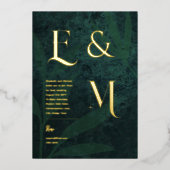 Premium Smaragdgroene Gouden Monogram FOTO Bruilof Folie Uitnodiging (Voorkant)