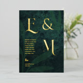 Premium Smaragdgroene Gouden Monogram FOTO Bruilof Folie Uitnodiging (Staand Voorkant)