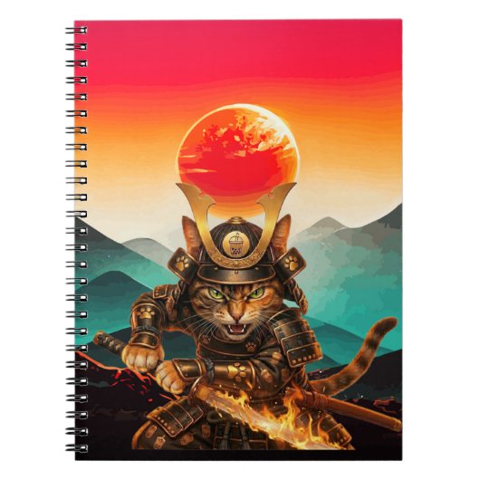 Premium spiraalnotitieboek met krijger Samurai-kat Notitieboek (Voorkant)