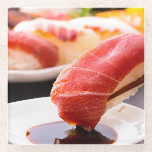 Premium tuna drenched in soy sauce glazen onderzetter (Voorkant)
