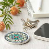 Premium Turquoise Round Sleutelhanger (Zijkant)