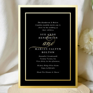 Premium Tuxedo Calligrafie Gouden Lijst Trouwfeest Folie Uitnodiging