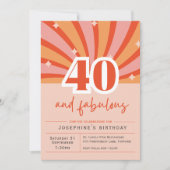 Premium uitnodiging "40 en fabulous", retro perzik (Voorkant)