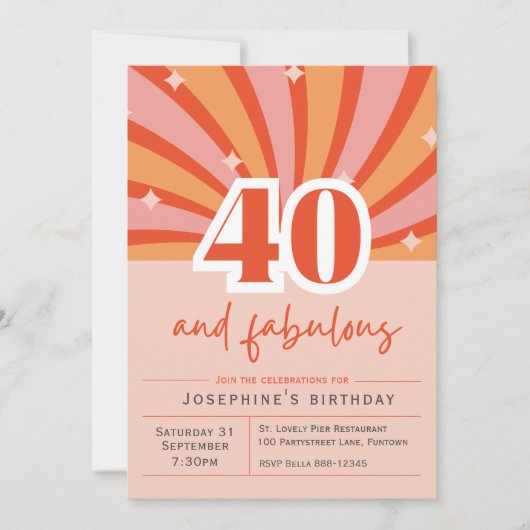 Premium uitnodiging "40 en fabulous", retro perzik (Voorkant)