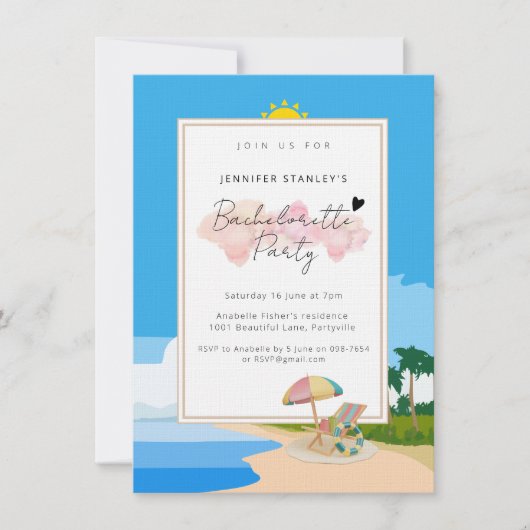 Premium uitnodigingen, Beach Bachelorette party Kaart (Voorkant)