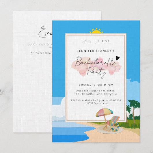 Premium uitnodigingen, Beach Bachelorette party Kaart (Voorkant / Achterkant)