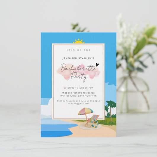 Premium uitnodigingen, Beach Bachelorette party Kaart (Staand voorkant)