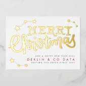 Premium White Gold Stars Merry Kerstmis Business Folie Feestdagenkaart (Voorkant)