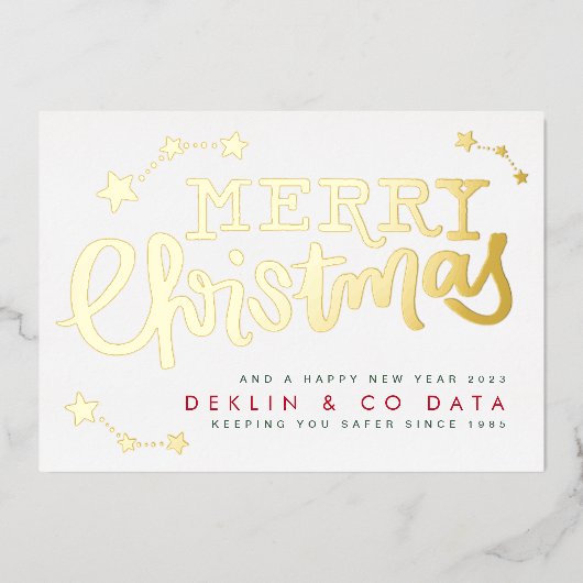 Premium White Gold Stars Merry Kerstmis Business Folie Feestdagenkaart (Voorkant)