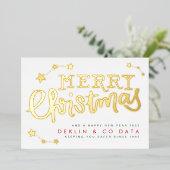 Premium White Gold Stars Merry Kerstmis Business Folie Feestdagenkaart (Staand Voorkant)