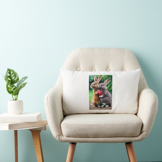 "Premium White Rabbit Photo Cushion: Add Charm to  Kussen (Stoel)