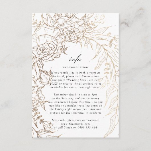 Premium Wit en Goud Bloemen Krans Bruiloft Informatiekaartje (Voorkant)