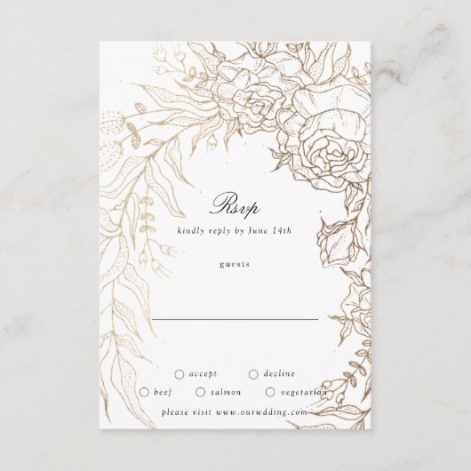 Premium Wit en Goud Bloemen Krans Bruiloft RSVP Kaartje (Voorkant)
