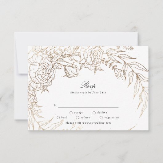 Premium Wit en Goud Bloemen Krans Bruiloft RSVP Kaartje (Voorkant)