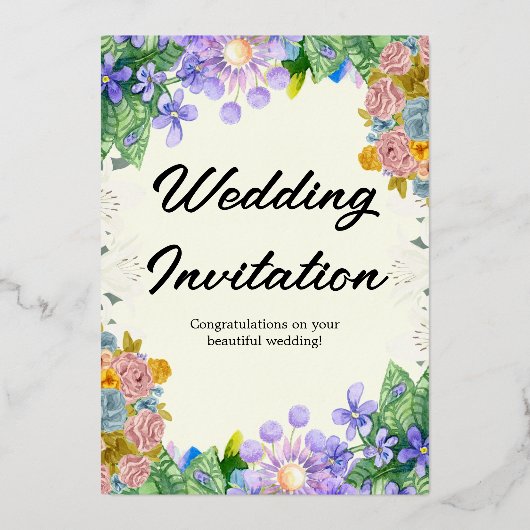 Premium witte bruiloft folie uitnodiging (Voorkant)