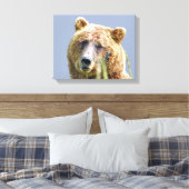 Premium Wrapped Canvas 11x14 met grizzly beer Afdruk (Insitu (Slaapkamer))