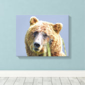 Premium Wrapped Canvas 11x14 met grizzly beer Afdruk (Insitu (Houten vloer))