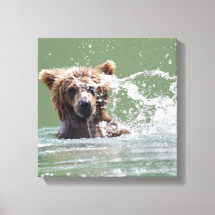 Premium Wrapped Canvas 12x12 met grizzly beer cub Afdruk