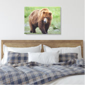 Premium Wrapped Canvas 24x18 met grizzly beer (Insitu (Slaapkamer))