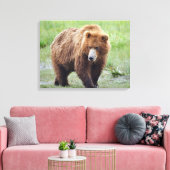 Premium Wrapped Canvas 24x18 met grizzly beer Afdruk (Insitu (Woonkamer))