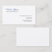 Premium zijde Modern Elegant Calligrafie Blauw Wit Visitekaartje (Voorkant / Achterkant)