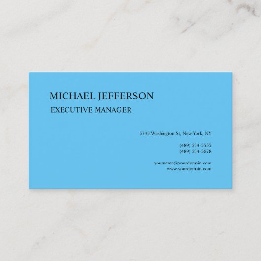 Premium - Zijde Moderne Elegant Eenvoudig Blauw Visitekaartje (Voorkant)