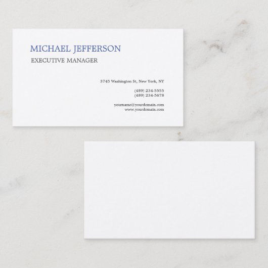 Premium - Zijde Moderne Elegant Simple Blue White Visitekaartje (Voorkant / Achterkant)