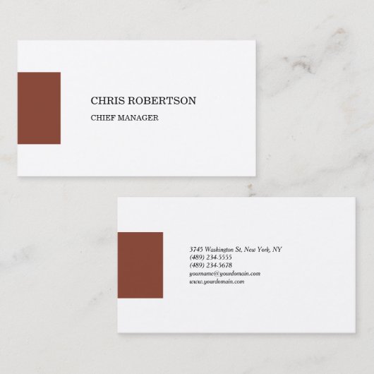Premium - Zijde Moderne Minimale Bruin Wit Visitekaartje (Voorkant / Achterkant)