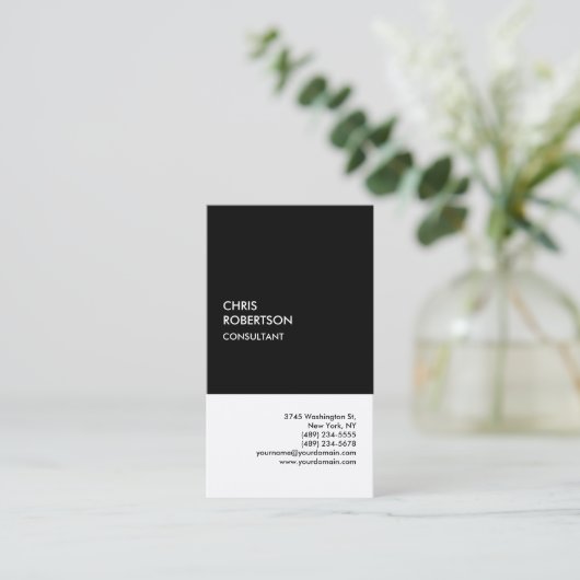 Premium - Zijderig zwart-wit, uniek Visitekaartje (Staand voorkant)