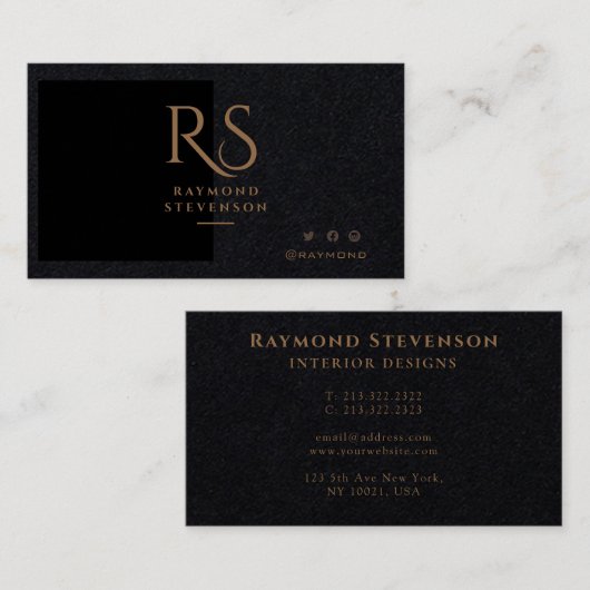 Premium zwart chique goud professionele monogram visitekaartje (Voorkant / Achterkant)