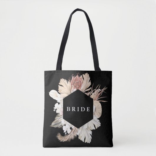 Premium - zwart Elegant Pampas Grass Tropisch Oerw Tote Bag (Voorkant)