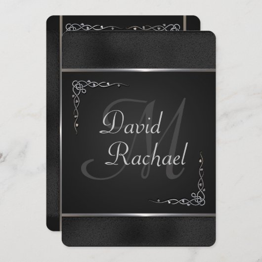 Premium zwart en zilver bruiloft uitnodigingen (Voorkant / Achterkant)