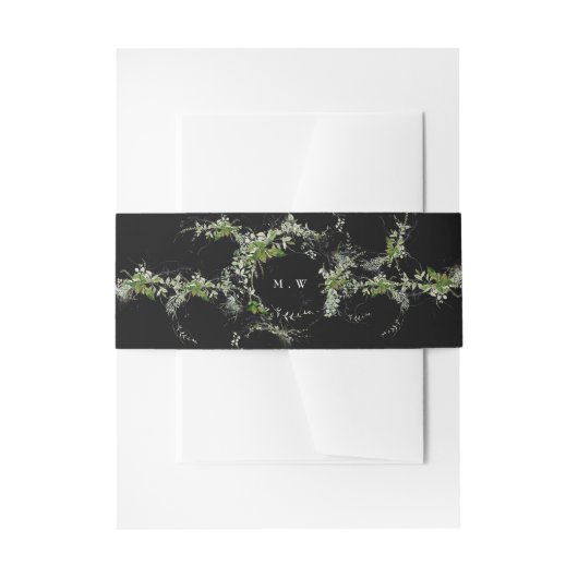 Premium Zwart Eucalyptus Krans Monogram Huwelijk Uitnodigingen Wikkel (Voorkant Voorbeeld)