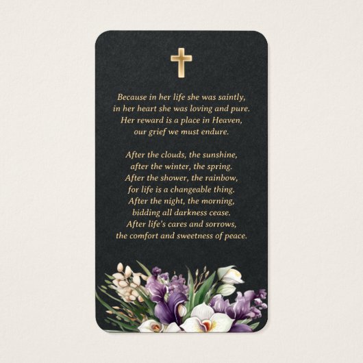 Premium Zwart Goud Bloemen Memorial Gebed Kaarten Visitekaartje (Achterkant)