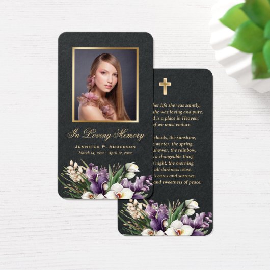 Premium Zwart Goud Bloemen Memorial Gebed Kaarten Visitekaartje (Bureau)