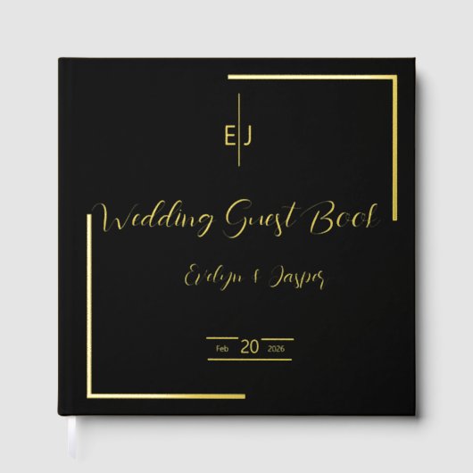 Premium Zwart Goud Moderne Typografie Gastenboek (Voorkant)