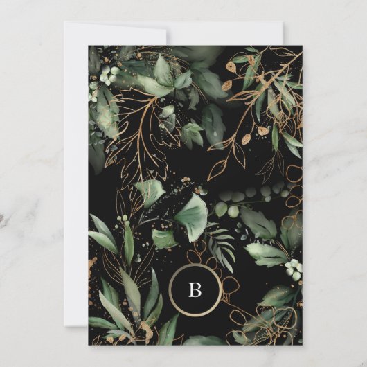 Premium - zwart goudmonogram botanische eucalyptus kaart (Achterkant)